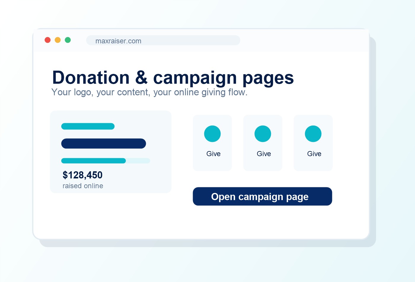 Donation and campaign page interface preview